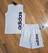 NEW ADIDAS Youth Big Boy Tank Top  Drawstring Short Set, White YM 