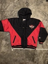 VTG 90s Logo 7 Chicago Bulls Jacket Large Black  Red Full Zip Puffer Coat