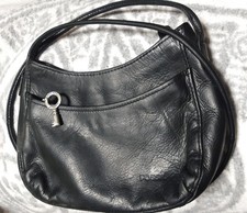 Fossil Vintage Purse Black Leather Small Crossbody Bag Key Charm Shoulder