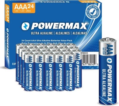 AAA Alkaline Batteries 24 Pack Powermax Battery 10 Year Shelf Life Long Lasting