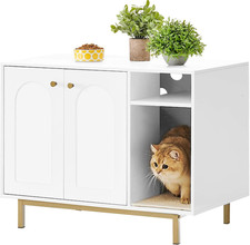 Modern Cat Litter Box Enclosure with Storage - White and Gold Furniture