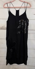 Halston Heritage 6 Black Sleeveless Silk Dress Sequin Accents Night Out Stunning