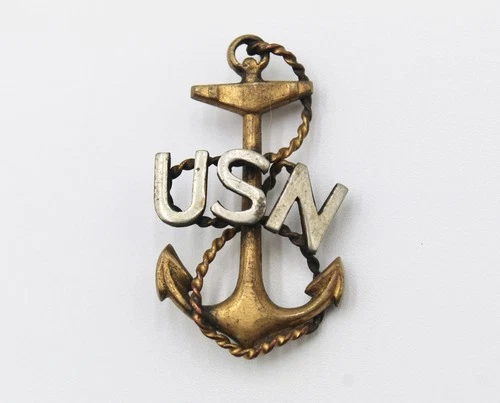 WWII WW2 USN Navy CPO Cap Badge Anchor Insignia Military Pin Back