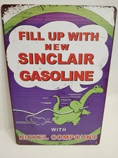 8 x 12 Metal Sign Man Cave Garage Oil Gas Wall Art Sinclair With Nickel w/ DINO