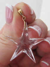 Lovely Simple Clear Crystal 1" Star Pendant w/ 10k Yellow Gold Bale C6