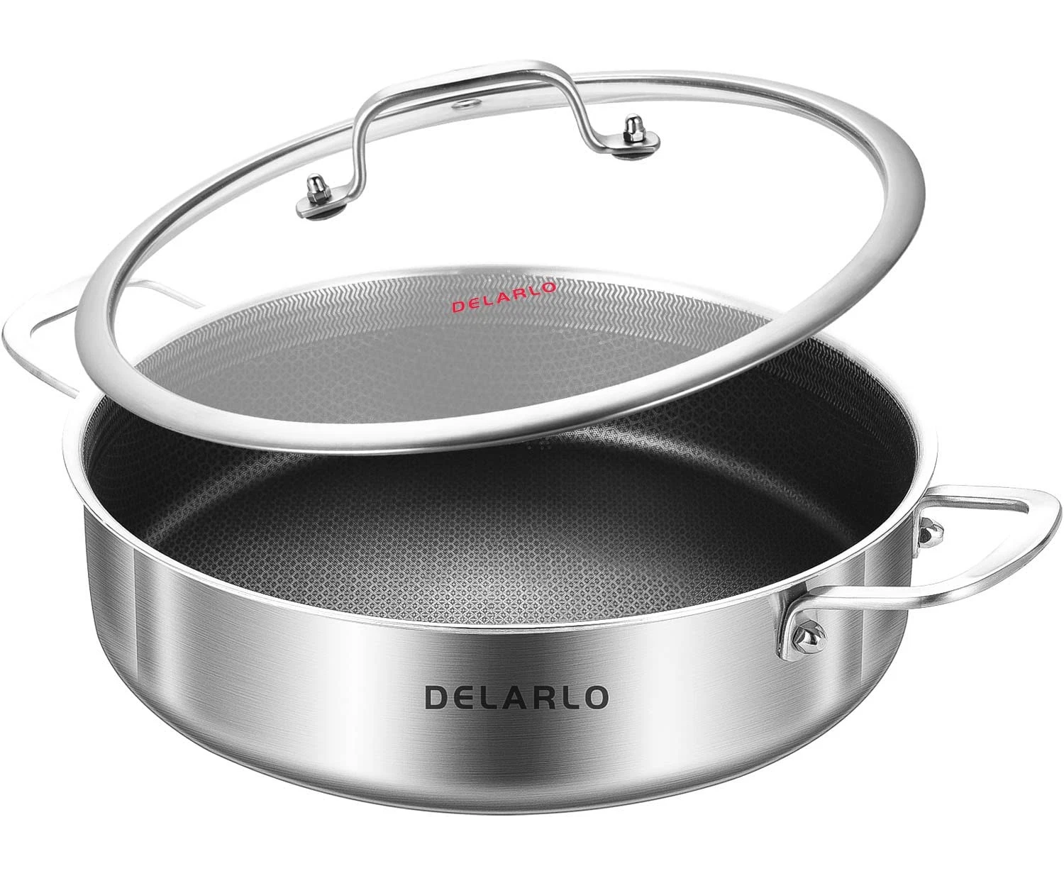 Frying Pan,12 inch Skillet with lid,Tri-Ply Stainless Steel Saute Pan 6QT,Dis...
