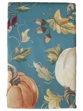 Pumpkin Field Autumn Indoor Outdoor Teal Tablecloth with Leaves Berry 60x104 Ob