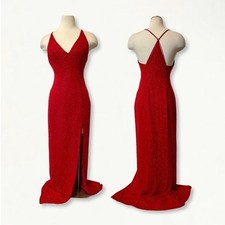 Vintage 90s Y2K Beaded Embellished Red Silk Strappy Mermaid Slit Formal Gown 6