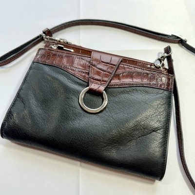 Jack Georges Leather Crossbody Bag Black Brown Croc Embossed Small Shoulder Purs
