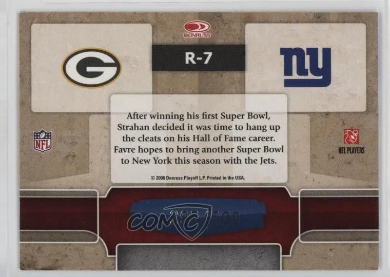 2008 Donruss Gridiron Gear Rivals /500 Brett Favre Michael Strahan #R-7 HOF - Image 2 of 2