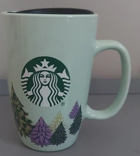 Starbucks Coffee Mug 12oz  2020 Holiday Christmas Pine Trees Green & Purple