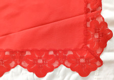 Montgomery Ward Scallop Floral Lace Edge 194 Red Tablecloth ~65 in x 90 in