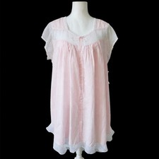 VTG Y2K Eileen West Light Pink White Swiss Dot Nightgown Peasant Romantic XL NWT