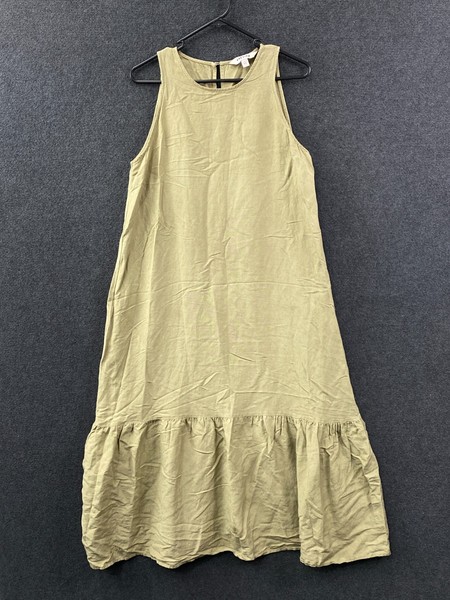 Preview Womens Sleeveless Midi Shift Dress Olive Green Linen Blend Casual Sz 12