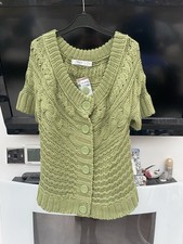 Ladies Green Thick Knitwear Short Sleeve Cardigan M&Co Size XL