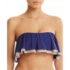NWT PQ Swim Platinum Crochet Trim Flutter Bikini Top in Navy/Pink Pilyq Size M