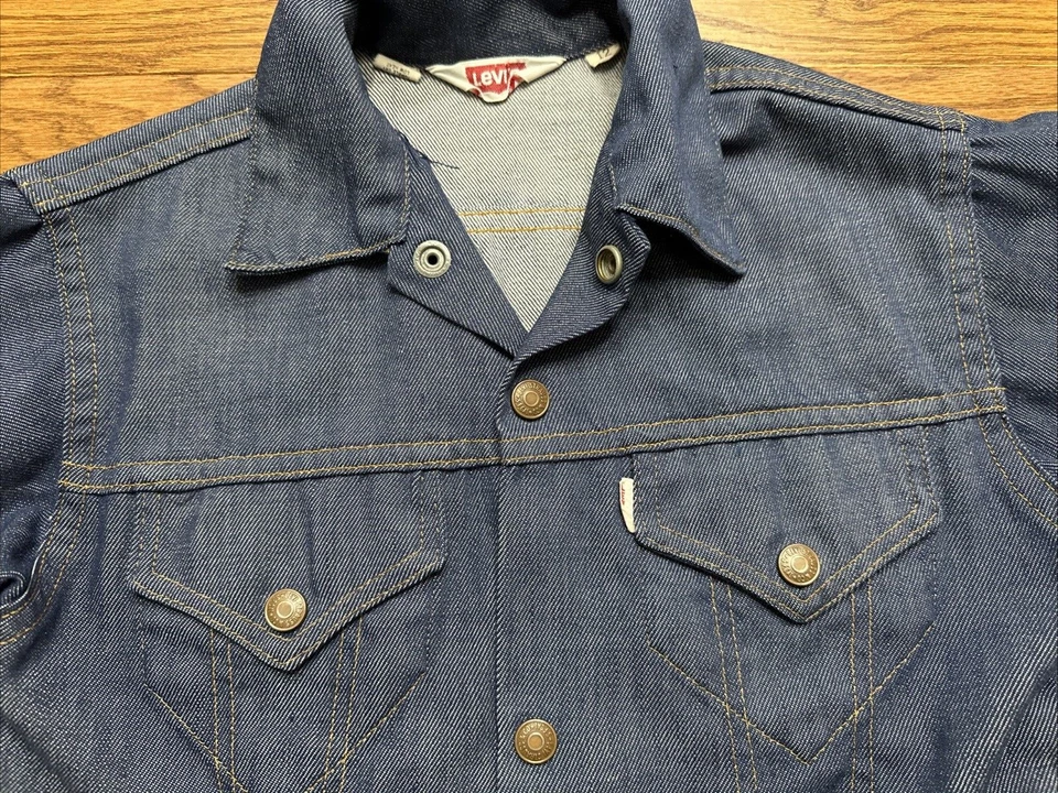 De Colección Big E LEVI’S Niños 12 Jean Denim Chaqueta a Presión ~ Etiqueta Blanca ~ Letras Rojas ~ RARA Foto 3 de 4