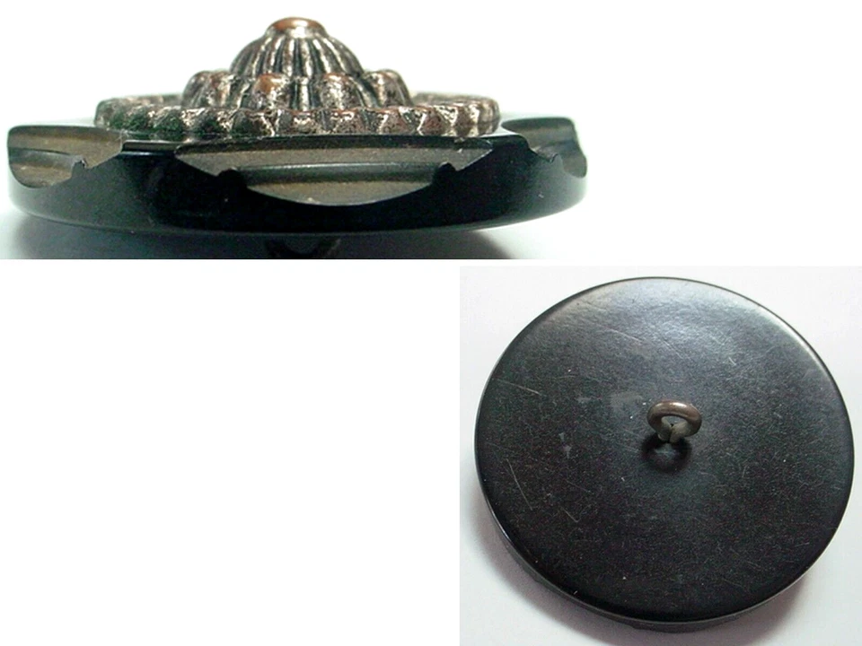 LARGE VINTAGE BAKELITE COAT BUTTON OME BRASS TRIM 1-5/8" TESTED - Image 2 of 2