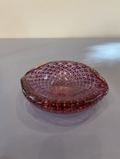 STUNNING VTG Cranberry MURANO Art Glass Ashtray W/Controlled Bubbles 6.5"L