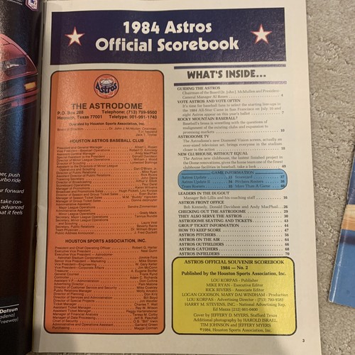 1984 Houston ASTROS Official Scorebook MLB Baseball Nolan Ryan - Bild 3 von 8