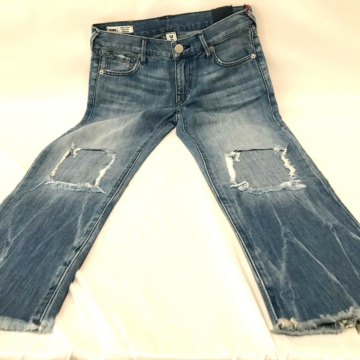 True Religion Womens Starr Cropped Relaxed Straight Jeans Size 25