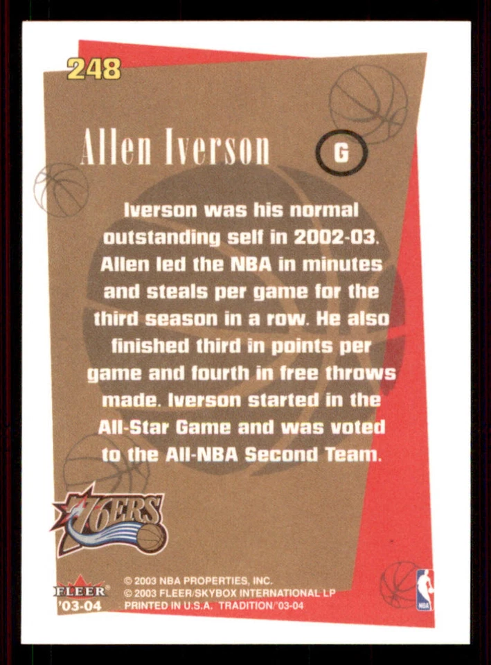 2003-04 Fleer Tradition #248 Allen Iverson BS - Image 2 of 2