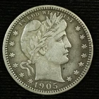 Barber Silver Quarter. 1905 P. EF Circulated. Lot #  9042-44-126