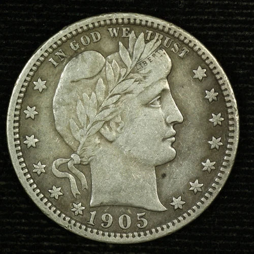 Barber Silver Quarter. 1905 P. EF Circulated. Lot #  9042-44-126