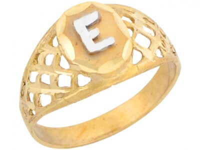 Filigranes Design Buchstabe E Initialen 10 Karat oder 14 Karat Gold Diamantschliff