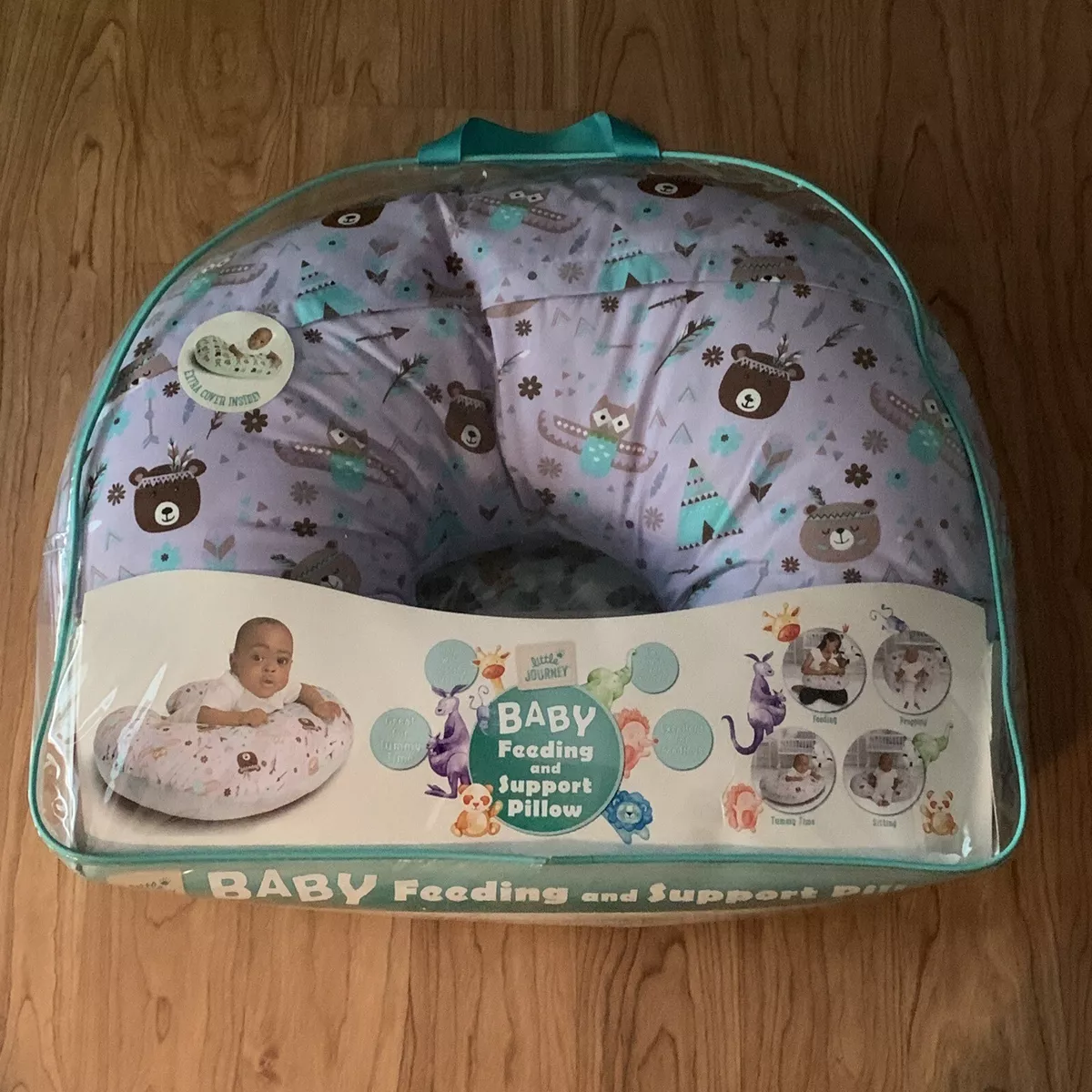 Little Journey Feeding and Support Pillow Pink With Extra Plush Cover Blue Green