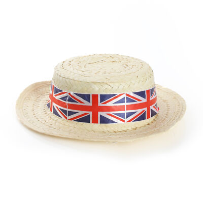 UNION JACK STROHHUT BOOTFAHRER MIT BAND VE DAY ERWACHSENE KOSTÜM ACCESSOIRE
