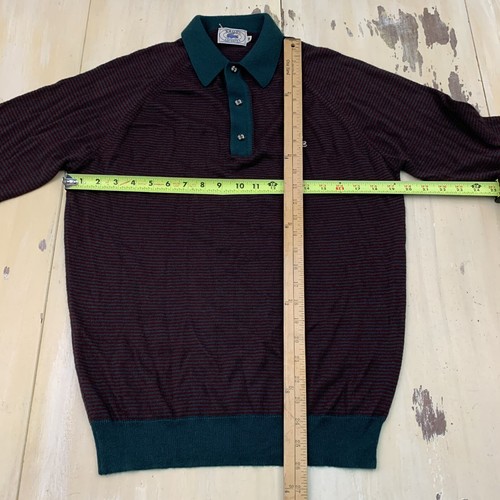 LACOSTE Vtg Dark Red & Green Striped Collared Polo Acrylic Sweater, Mens MEDIUM - Picture 9 of 11