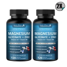 2x Magnesium Glycinate with Zinc Vitamin B6 Improved Sleep Stress Anxiety Relief