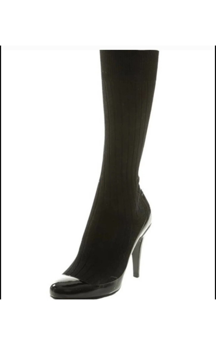 Chanel Black Patent Leather Heel Sock Legwarmer Boots 37 | eBay
