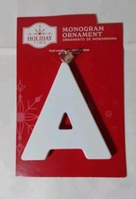 Letter A White Wood Holiday Time Monogram Ornament Craft, Made of Wood NWT
