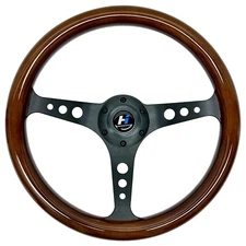 Universal 350mm 14" Grant Classic Flat Wood Steering Wheel Black Circular Spoek