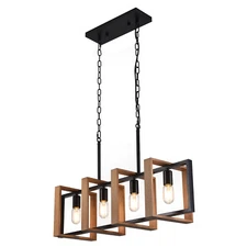 4-Light Chandelier Farmhouse Rustic Wood Island Ceiling Pendant Lamp Fixture !