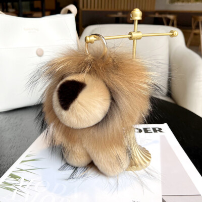 ペンダント Cute Real Rabbit Rex Fur Lion Bag Charm Keyring Bag Purse Phone