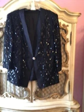 NIGHT STUDIO NEW YORK Black Sequin Jacket SZ 20