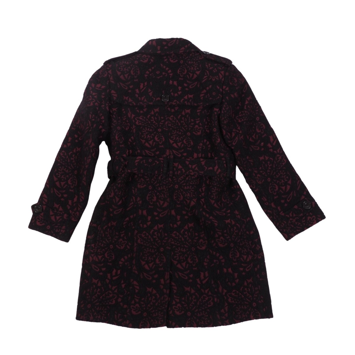 Burberry Children Girls Velvet Jacquard Trench Coat Burgundy