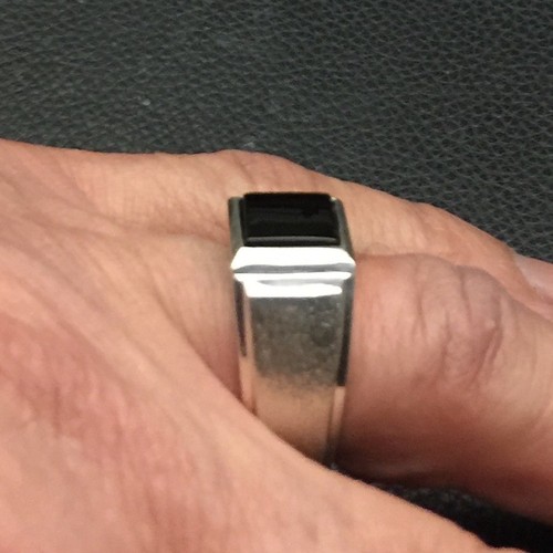 MJG STERLING SILVER MEN'S RING.10 X 10MM SQUARE BLACK ONYX. SZ 10 - Picture 5 of 6