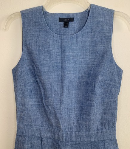 J Crew Women's Size 0 Chambray Romper Jumpsuit Wide Leg Cropped Sleeveless Blue - Picture 2 of 12
