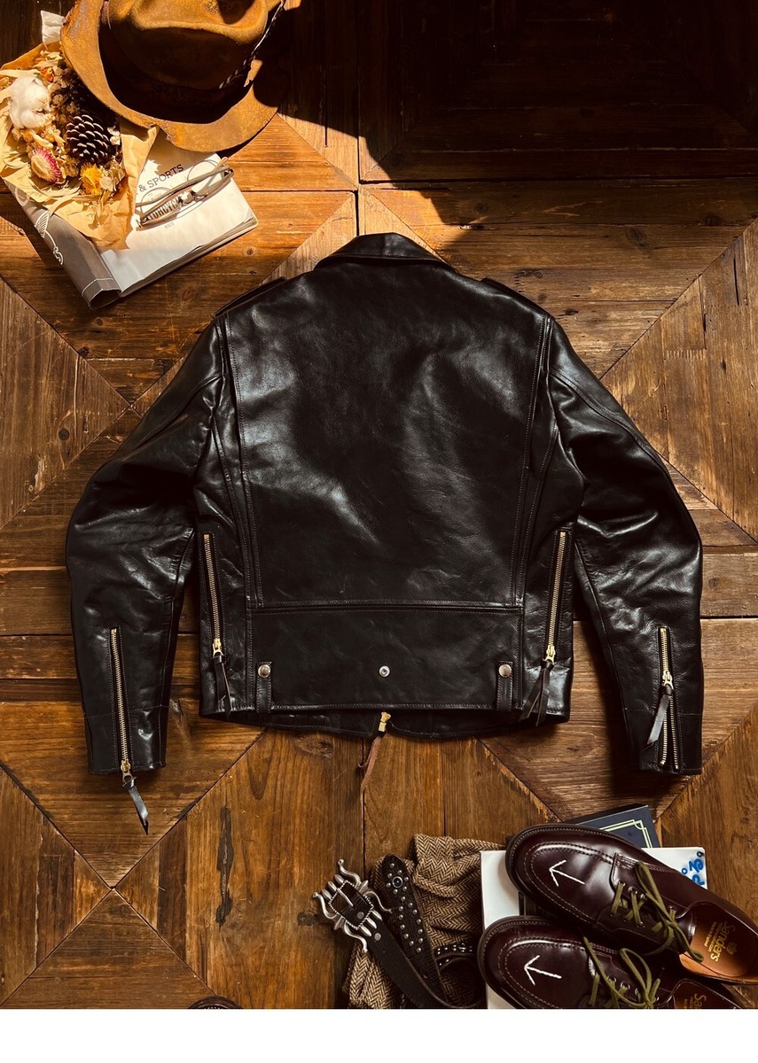 N*E様 本革 短丈 vintage real leather jacket a Classic Vintage Cowhide Slant Zip Men's Genuine Leather