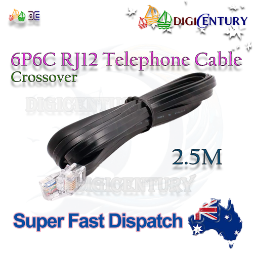New RJ12 6P6C Reverse Pinned Flat Cable -Telecom NBN Device Links Black 0.6~15m - Picture 6 of 12
