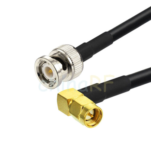 BNC MALE to SMA MALE Angle Right RF Coaxial Pigtail RG58 Cable 30cm for Wireless - Picture 1 of 3