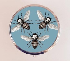 Abraham Lincoln Surreal Bee Pill Box Case Pillbox Organizer Holder Stash Trinket