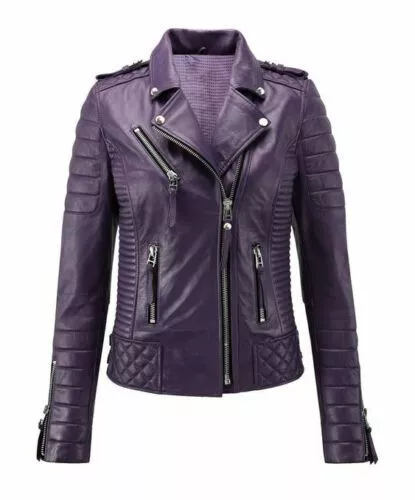 Women's Leather Jacket Genuine Sheepskin Slim Fit Biker Motorcycle Coat Jacket