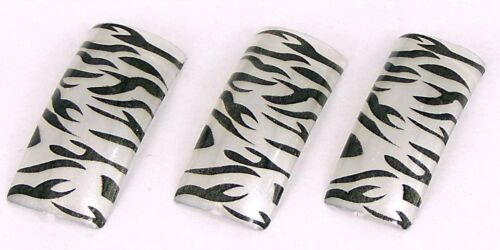 Trend Spezial ✅100 Airbrush Tips im Tigerdesign  silber schwarz✅ Nageltips Hände - Bild 1 von 1