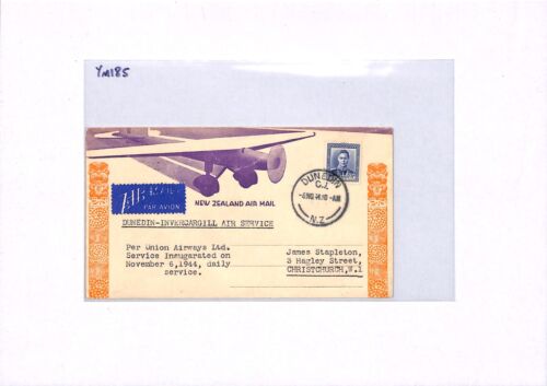 NEW ZEALAND Air Mail Cover UNION AIRWAYS FIRST FLIGHT 1944 Aviation ART YM185 - Picture 11 of 12