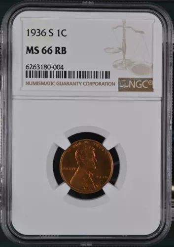 1936-S 1C RB Lincoln Wheat One Cent NGC MS66RB  6263180-004